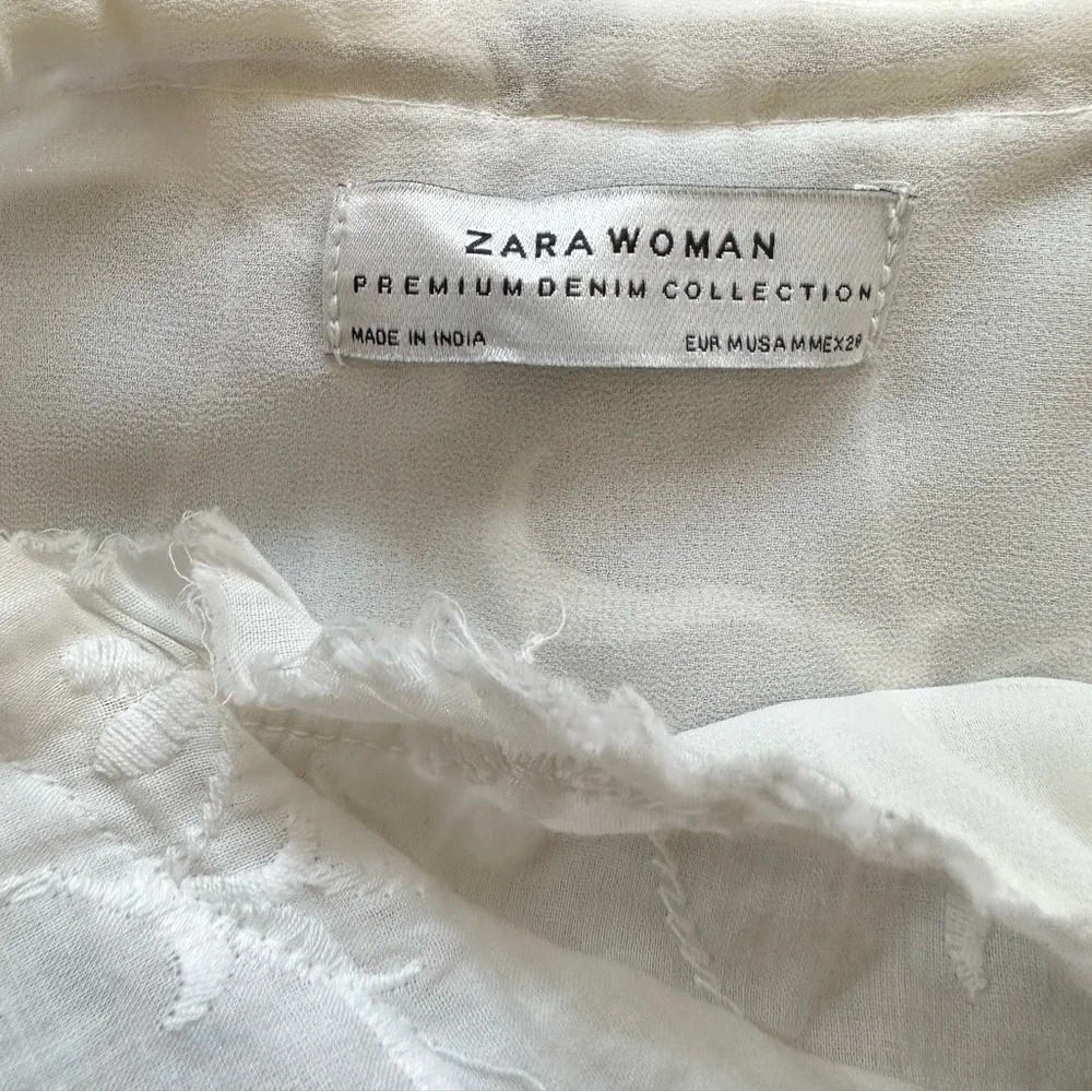 ZARA | Embroidered Open Back Halter Dress White Tassels Gold Beads Size Medium - Picture 12 of 12